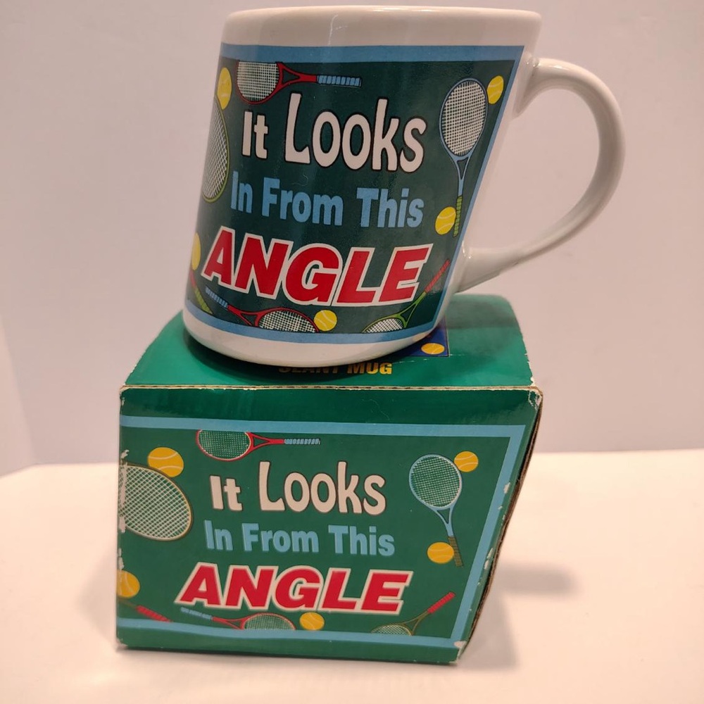 Vtg Slant Tennis Coffee Mug W/ Box Tennis Racket Ball Gift Funny Tennis Lover